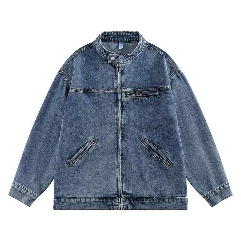 ジャケット メンズ デニム ダメージ加工 ウォッシュド 長袖 ブルゾン ゆったり ルーズフィット Gジャン トップス 春秋 カジュアル ストリート ブラック ブルー|Tanzan