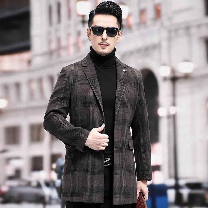 コート メンズ 男性用 ウール 格子柄 ダブルフェイス ミドル丈 厚手 秋冬 あったか 暖かい ビジネス カジュアル グレー ブラウン