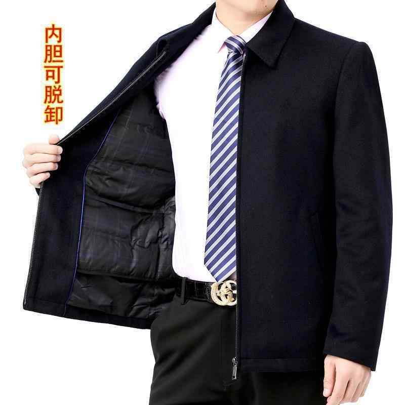 コート メンズ 男性用 ウール混紡 アウター 中高年向け 紳士服 ビジネス カジュアル 冬 防寒 厚手 襟付き 無地 ファスナー チャック スナップボタン ブルー グレー
