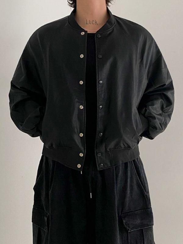 ジャケット 男性用 レザージャケット 春秋 ライダースジャケット PUレザー バイカラー ゆったり ヴィンテージ 立襟 黒 ブラック