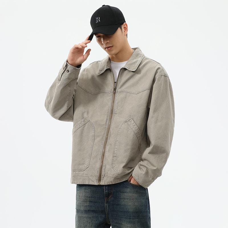 ジャケット 男性用 ヘビーキャンバス レトロ ダメージ加工 ウォッシュド加工 切り替え ブルゾン アウター 春秋 カジュアル アメカジスタイル