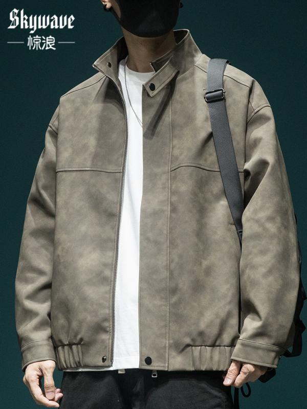 ジャケット 男性用 PUレザー バイク ライダースジャケット 春物 カジュアル ゆったり 煙グレー カーキ ブラック｜Tanzan 9,402円