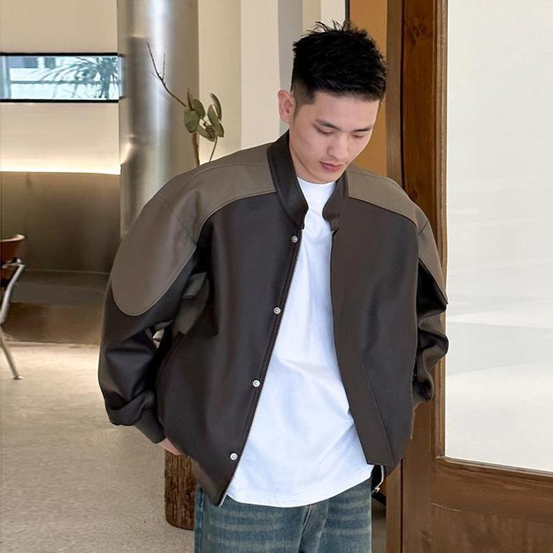 ジャケット 男性用 裏起毛 レザー ブルゾン 秋冬 立襟 ゆったり 厚手 コットン混紡 普段使い バイク カフェ色/コーヒー色