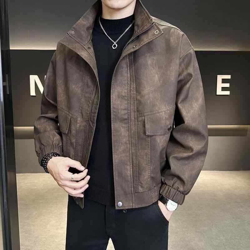 ジャケット 男性用 レザージャケット 秋冬 ライダースジャケット 裏起毛 防寒 普段使い カジュアル ダークグレー コーヒー色 M L XL 2XL