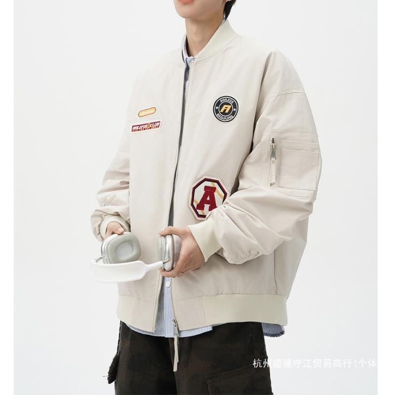 ジャケット 男性用 ブルゾン 春物 レトロ ワッペン コーデュロイ ワーク ミリタリー スタジャン風 ジャンパー アウター 普段使い カジュアル ゆったり 大きいサイズ 長袖