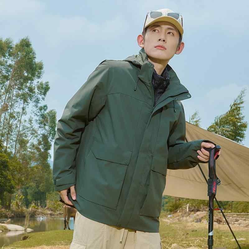 マウンテンパーカー 男女兼用 防風 防水 防寒 登山ウェア アウトドアウェア 3way 取り外し可能 ダウンジャケット ポリエステル ブラック カーキ ネイビー ピンク