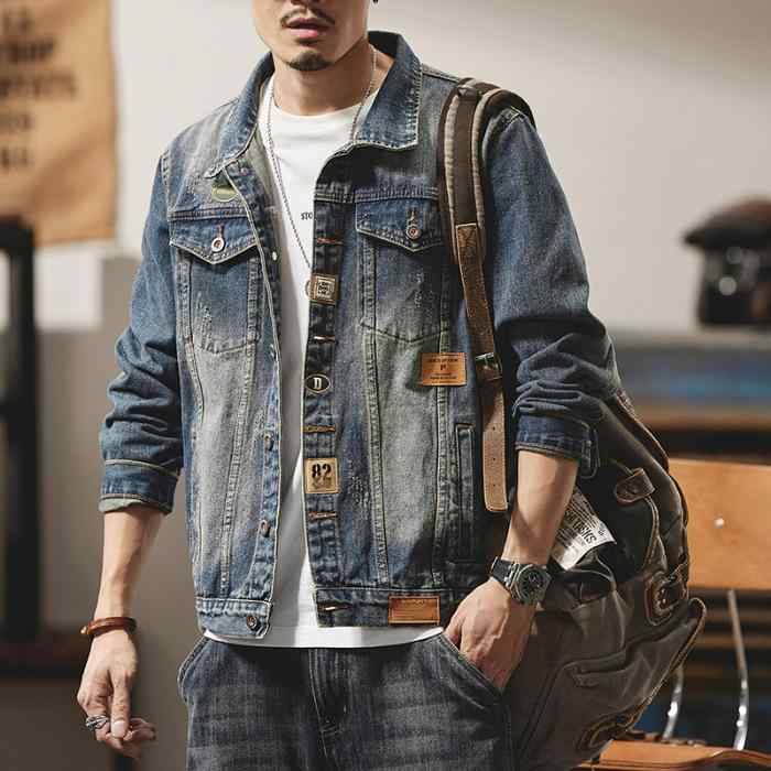 上衣 成人男性用 ジーンズ上衣 春物 薄っぺら 長袖 流行り物 心地よい 耐摩耗 青色