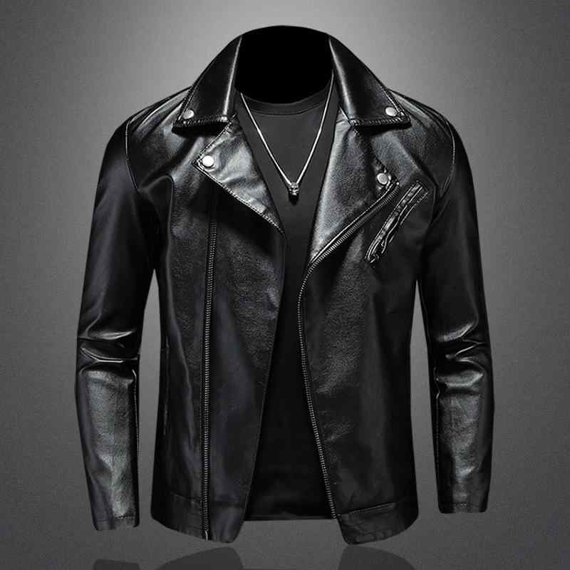 ジャケット 男性用 PUレザー ライダースジャケット スリムフィット スタンドカラー ジップアップ ブラック 秋 オートバイ バイカー ロック パンク|Tanzan