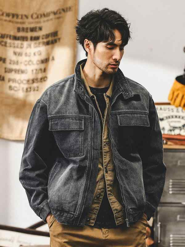 上衣 成人男性用 ジーンズ ウォッシュ製作 アメカジ 細工物上衣 上衣 Gジャン アウター 秋服 綿織物100% 黒
