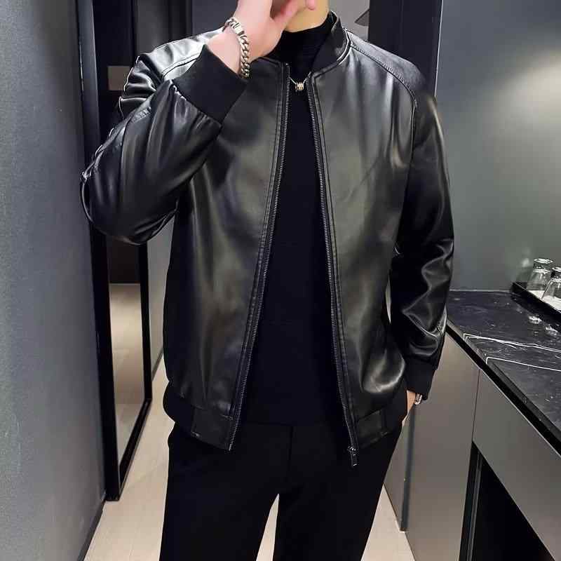 ジャケット 男性用 PUレザー ブルゾン 秋冬 野球襟 ライダース スリムフィット アウター ブラック 32,174円