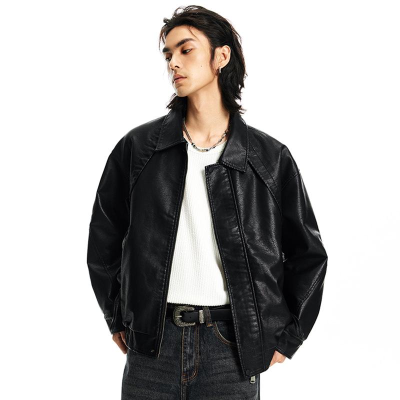 上衣 メンズ PUなめし革 ライダースジャケット 上衣 アウター 成人男性用 長袖 立ち襟 黒いこと M L XL 2XL 3XL 4XL大きさ