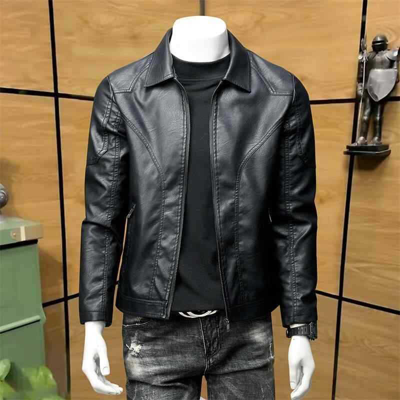 なめし革上衣 成人男性用 PUなめし革 黒いこと 黒いこと 襟付き添い人 ジップアップ 練り合わせる型 年月 心地よいお召しもの トップス