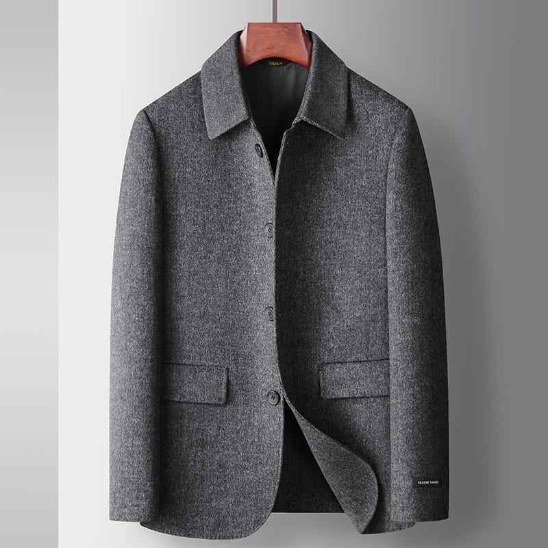 ジャケット 男性用 ウール アウター 秋冬 暖かい 厚手 無地 紳士服 ビジネス カジュアル ラペル 長袖 ミドル丈 キャメル グレー ブラック グリーン