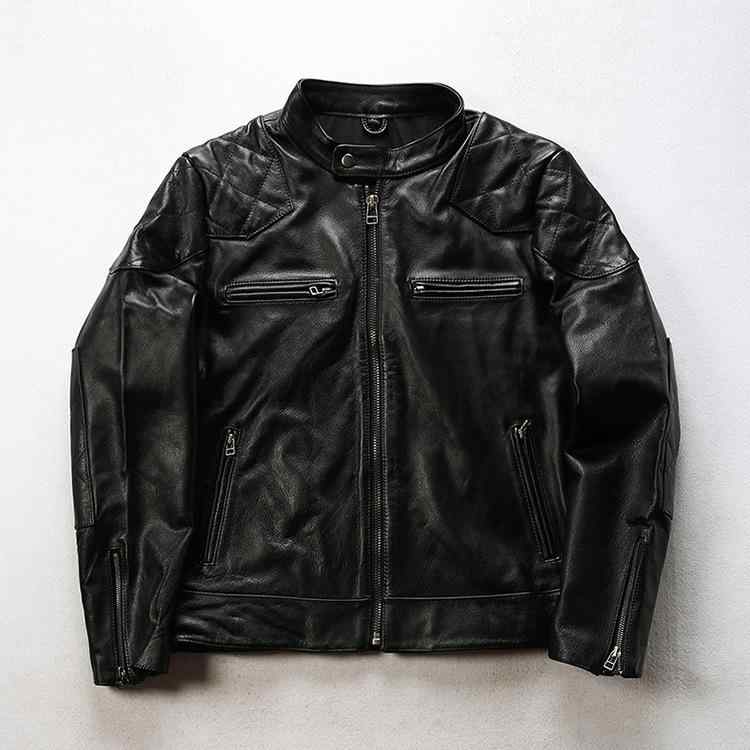 ジャケット 男性用 レザージャケット 本革 牛革 羊革 ライダースジャケット スタンドカラー 斜め菱形 多ポケット カジュアル 春秋