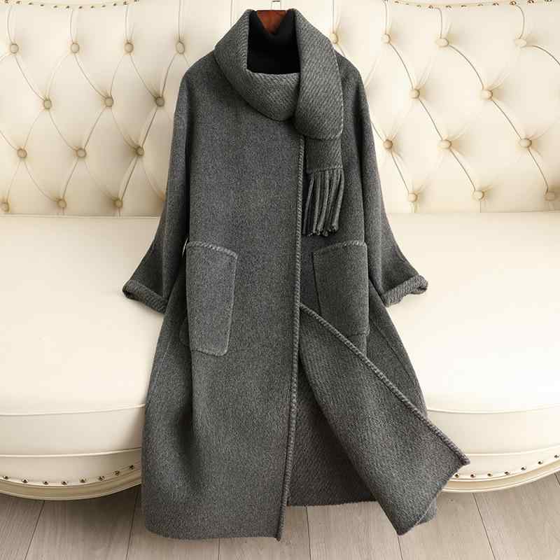 コート レディース ウール ロング丈 秋冬 高?感 ?色 手作り ウール ファッション 通勤 ゆったり 厚手 スカーフ襟 長袖 アウター 雪花灰 燕麦色 17,364円