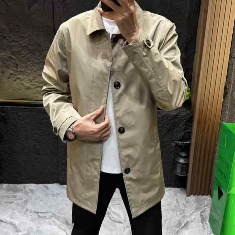 厚地の外套 メンズ 成人男性用 スプリングコート ステンカラー厚地の外套 真っただ中丈 無地 ゆったり 成人男性服 ビッグ影ぼうし 心地好い 商行為 通い用 黒いこと カーキ
