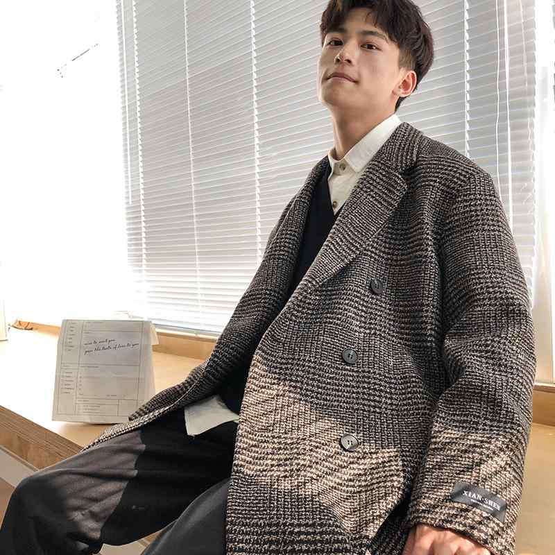 厚地の外套 メンズ 成人男性用 グレン照合のしるし チドリ透かし彫り 羊毛 真っただ中丈 立ち襟 スプリングコート