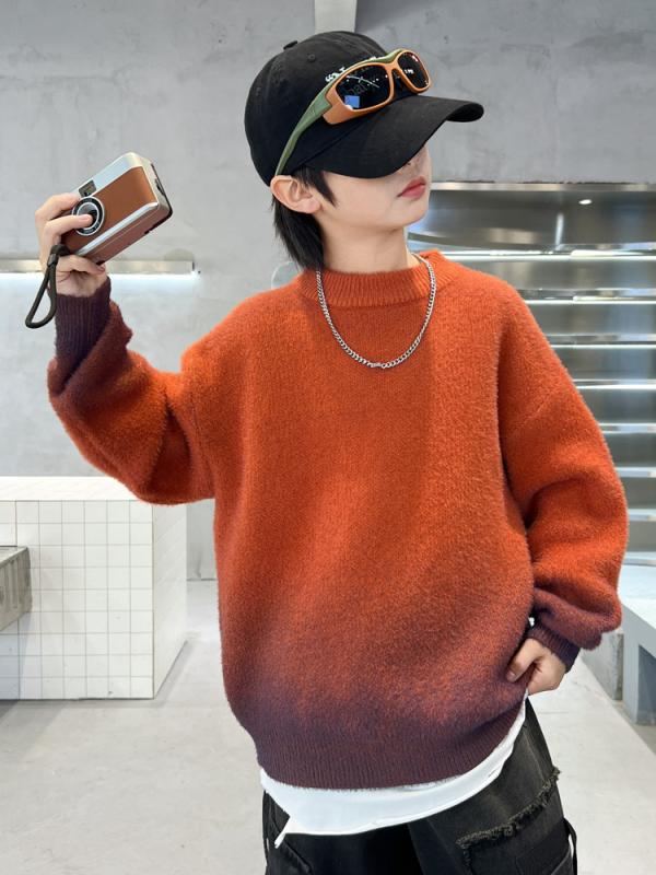 ニット・セーター キッズ 男の子 子供服 秋冬 厚手 ニット トップス プルオーバー 120cm 130cm 140cm 150cm 160cm 170cm 普段着 遊び着 部屋着 オレンジ 青