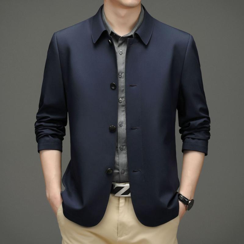 ジャケット 男性用 紳士服 ライトアウター 30代 40代 50代 春秋 薄手 接触冷感 吸湿速乾 防風 桑蚕? シルク100% ブラック 黒 カーキ ネイビー 紺|Tanzan