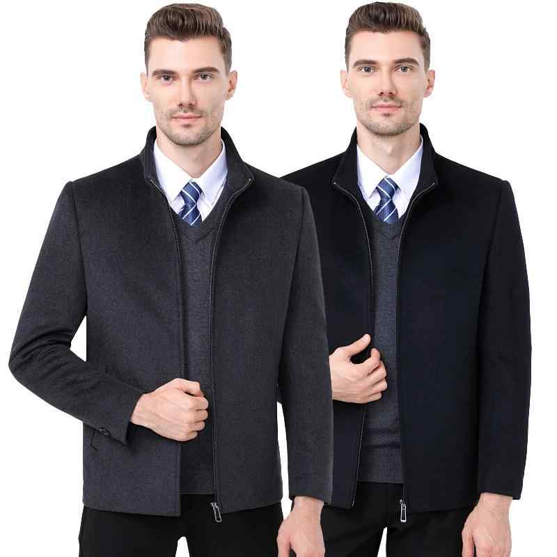 コート メンズ 男性用 ウール ミドル丈 厚手 暖かい 冬物 アウター 紳士服 ビジネス カジュアル 黒 ブラック グレー