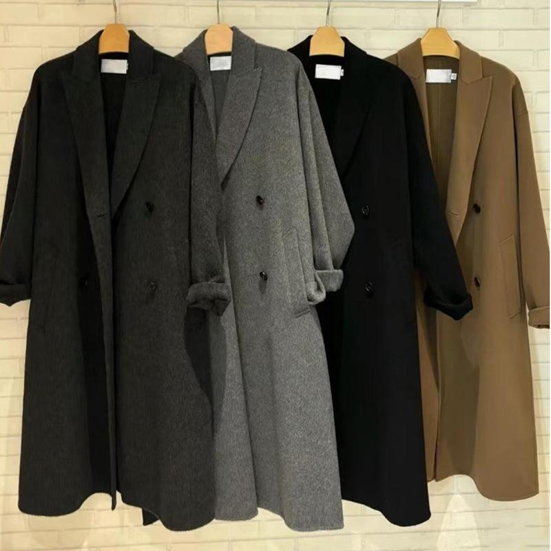コート レディース 秋冬 ウール ダブルフェイス ミドル丈 ゆったり 通勤 きれいめ 上品 合わせやすい あったか 厚手 無地 S M L グレー ブラック キャメル