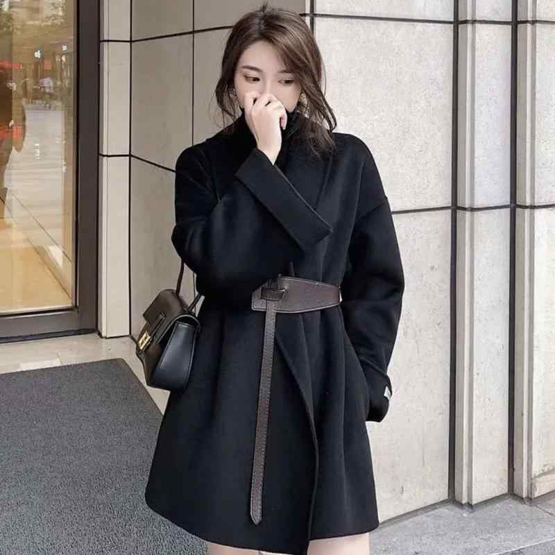 コート レディース 秋冬 ウール ロング丈 ゆったり Vネック 厚手 無地 暖かい 羽織り 上着 アウター カジュアル 通勤 きれいめ ブラック ブラウン オレンジ｜Tanzan 8,673円