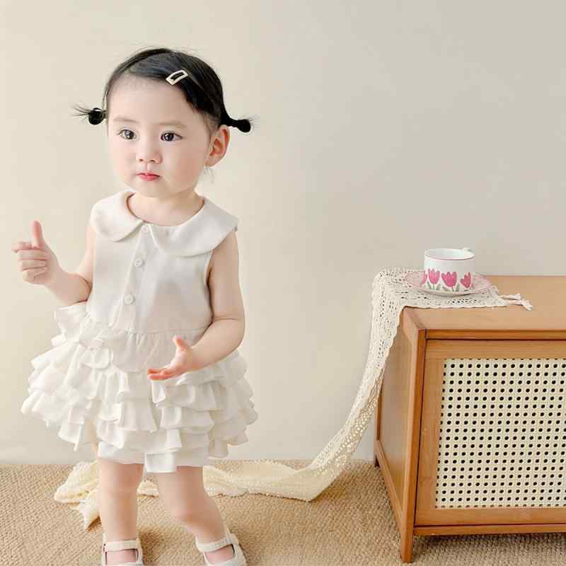 ワンピース ベビー服 女の子 かわいい 白 ケーキスカート 1歳 バースデー 誕生日 プリンセス ノースリーブ 綿 73cm 80cm 90cm 100cm 110cm