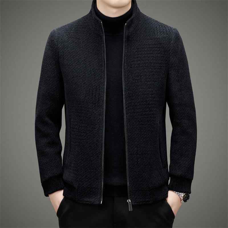 ジャケット メンズ 男性用 ウール混紡 秋冬 ビジネス 立襟 中高年向け 厚手 ショート丈 カジュアル 紳士 シニア アウター 防風 黒 ブラック 茶色 ブラウン