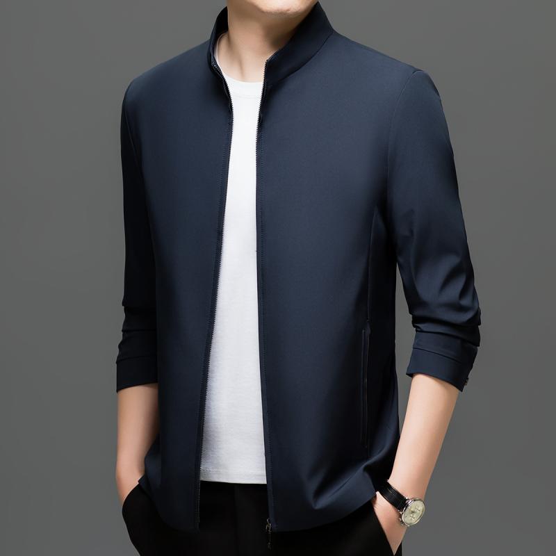ジャケット 男性用 アウター 立襟 春秋 薄手 紳士服 カジュアル 普段使い 青 紺 ポリエステル 防風