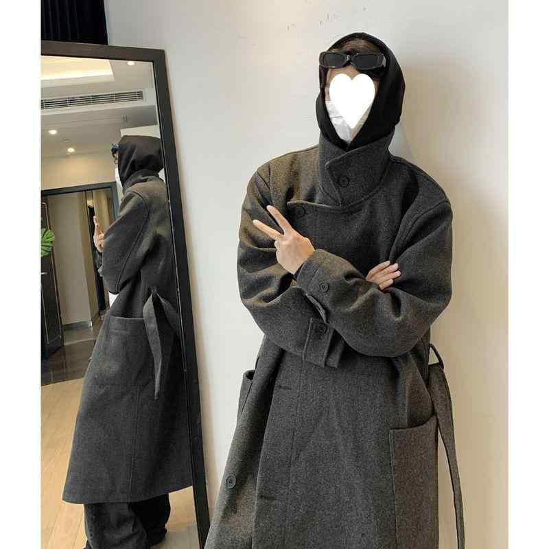 コート 男性用 秋冬物 厚手 ウール ロング丈 オーバーサイズ 無地 ブラック 黒 グレー ビッグシルエット｜Tanzan