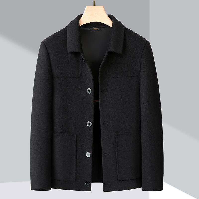 コート メンズ ウール 秋冬 厚手 ビジネス 紳士服 ウールコート ショート丈 暖かい 防寒 無地 ブラック ブラウン グレー
