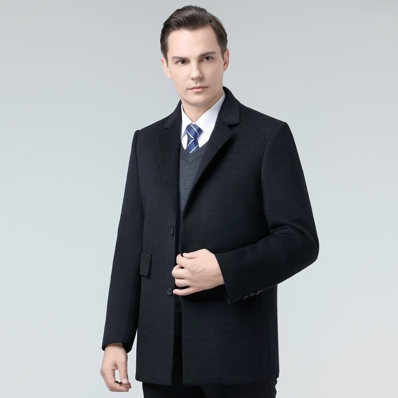 コート メンズ 男性用 ウールコート 厚手 防寒 暖かい ダウン 中年 紳士服 アウター カジュアル ビジネス スーツ襟 ブラック 黒 格子柄 冬