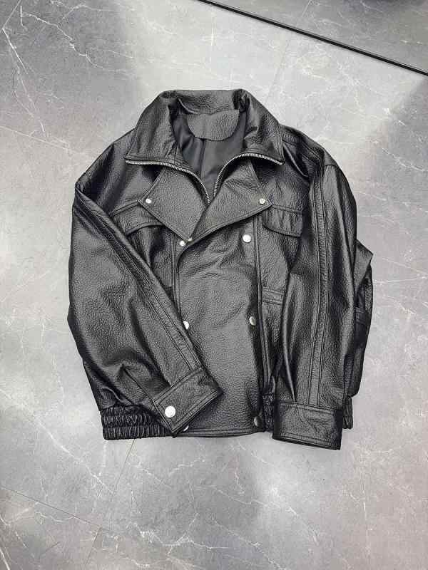 ジャケット レディース 女性用 本革 羊革 シープスキン ライダース バイカー ダブルブレスト 長袖 ショート丈 黒 ブラック ゆったり ストリート カジュアル 秋冬