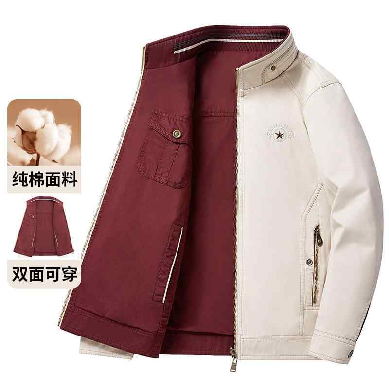 ジャケット 男性用 春秋 アウター 立襟 コットン 立ち襟 紳士服 ビジネス カジュアル ゆったり 通気性 耐摩耗 ミドルエイジ お父さん パパ ホワイト ベージュ ブラック|Tanzan