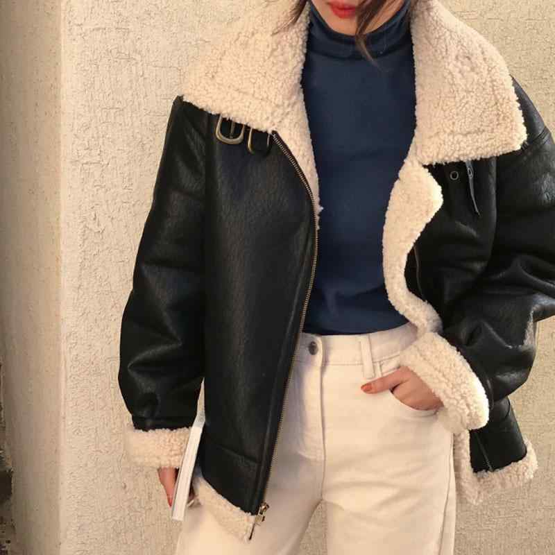 ジャケット レディース ラムウール ライダース 秋冬 ポリエステル 厚手 無地 ゆったり 長袖 襟付き ブラック コーヒー色 S M L XL ストリート カジュアル