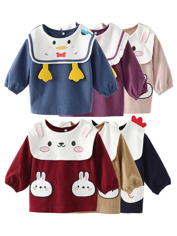 ベビー 子供用 ランニング型 お食事エプロン コーデュロイ 襟付き 付け襟風 防水 防汚 深紅 フィフィウサギ ピンク ユニコーン ブルー ミツバチヒツジ 紺 スパイダーマン 70 80 90 100 110 120 ポリエステル 綿 秋冬