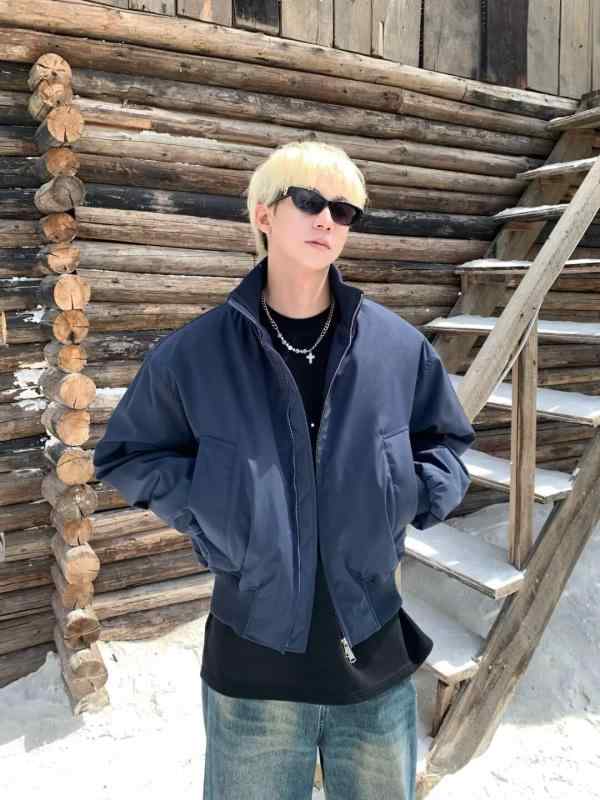 上衣 成人男性用 韓国風 表どおり系 色彩設計 ポリエステル 長袖 ルーズフィット 上衣 前掛け 日常使い走り 黒いこと 青色