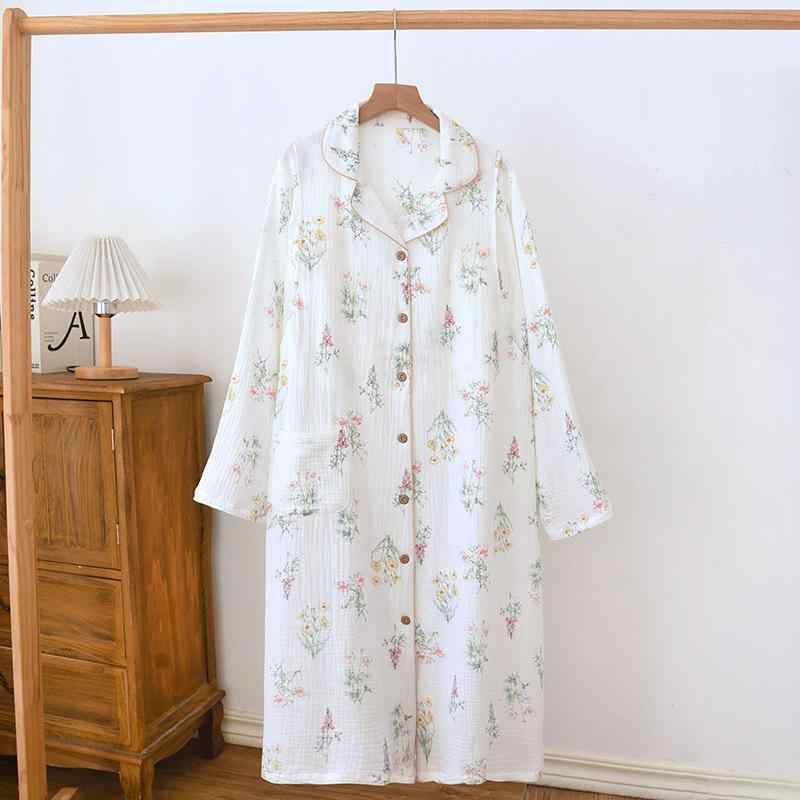 衣装 レディース 含ませる服 春夏秋冬 綿100% 縮緬ガーゼ 前食い違い 長袖 マタニティ 産前 産後 入院着 お部屋お召しもの お部屋着 L XL