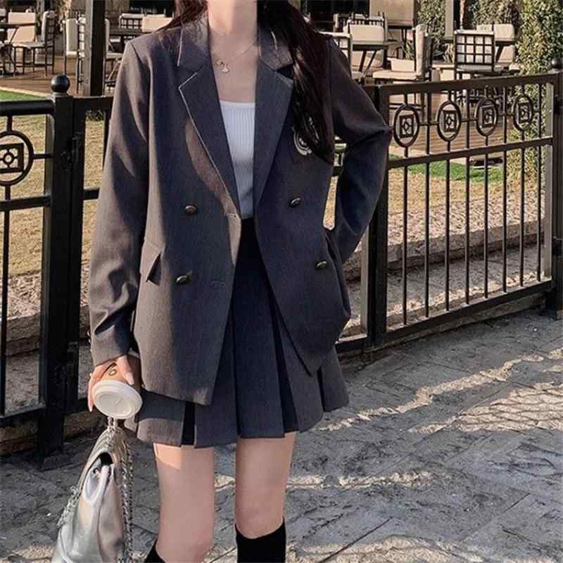 セットアップ レディース 学院風 グレー スーツ ジャケット プリーツスカート 長袖 ポリエステル 通勤 きれいめ 上品 エレガント｜Tanzan