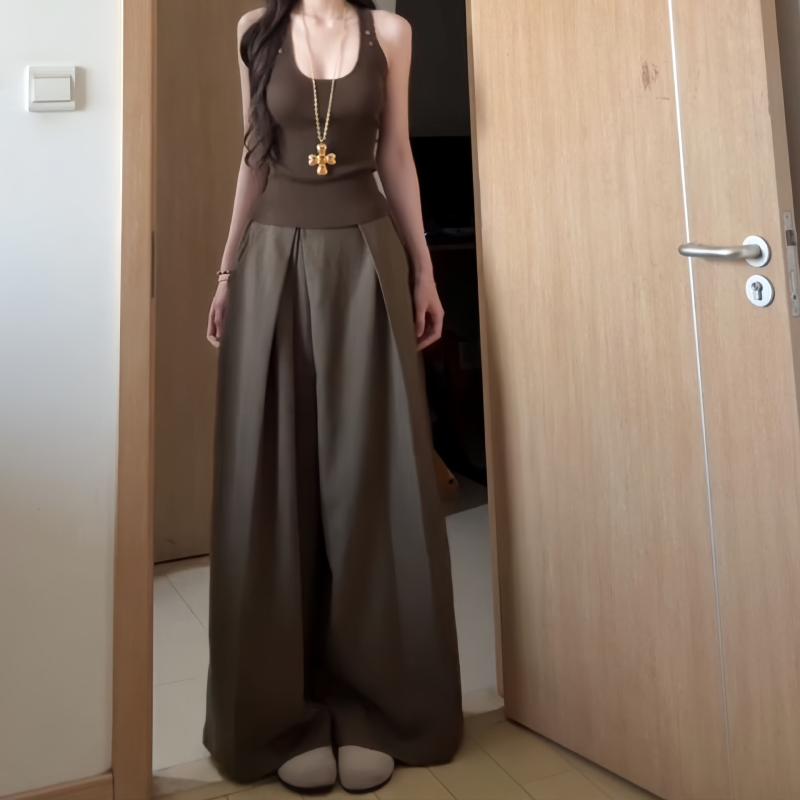セットアップ レディース キャミソール ワイドパンツ ポリエステル アクリル ゆったり 9分丈 部屋着 普段使い レイヤード 春