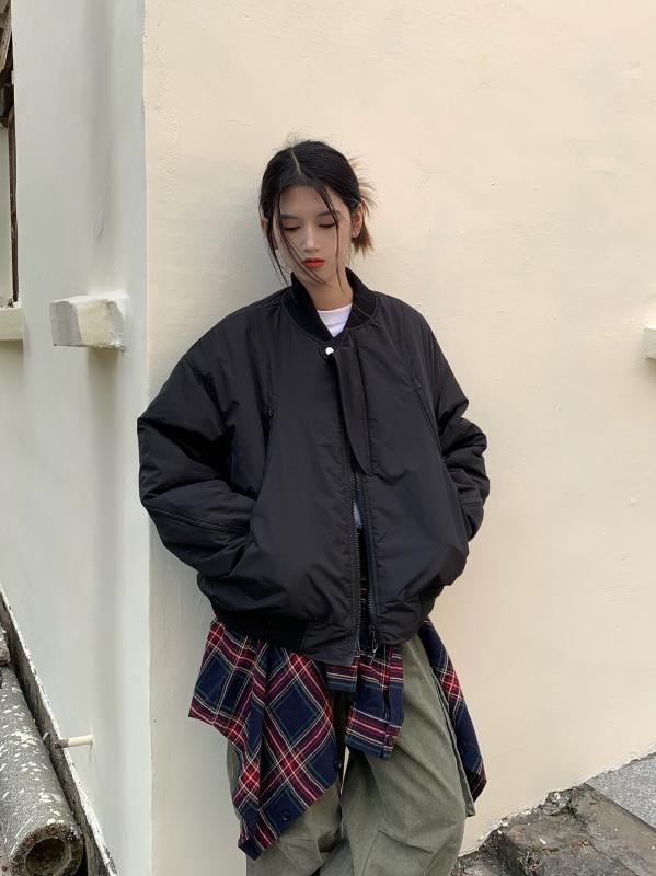 ジャケット 男女兼用 ベースボールジャケット ポリエステル 普段使い 高街スタイル 切り替え ジップアップ 豆グリーン ブラック