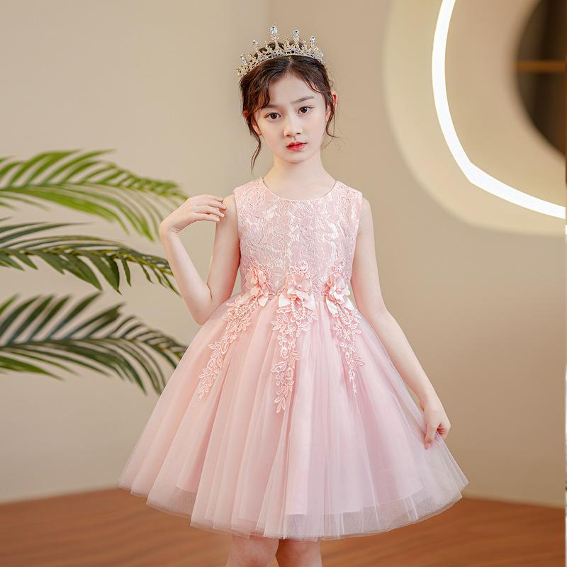 ワンピース キッズ 女の子 子供 発表会 演奏会 レース チュール 夏 プリンセス エレガント 110cm 120cm 130cm 140cm 150cm 160cm シャーベットピンク ホワイト シャンパン