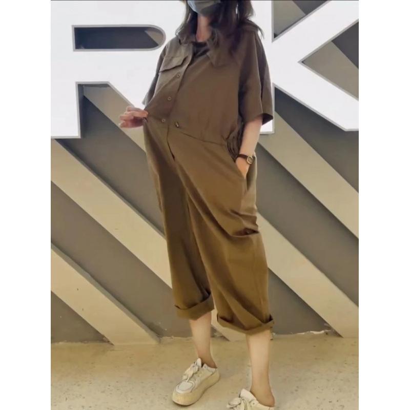 パンツ レディース サロペット オールインワン 高見え ストレート カーゴパンツ風 ゆったり 楽ちん モカ カーキ カーキグリーン 高身長 スタイルアップ 美脚 脚長 韓国風 きれいめ おしゃれ