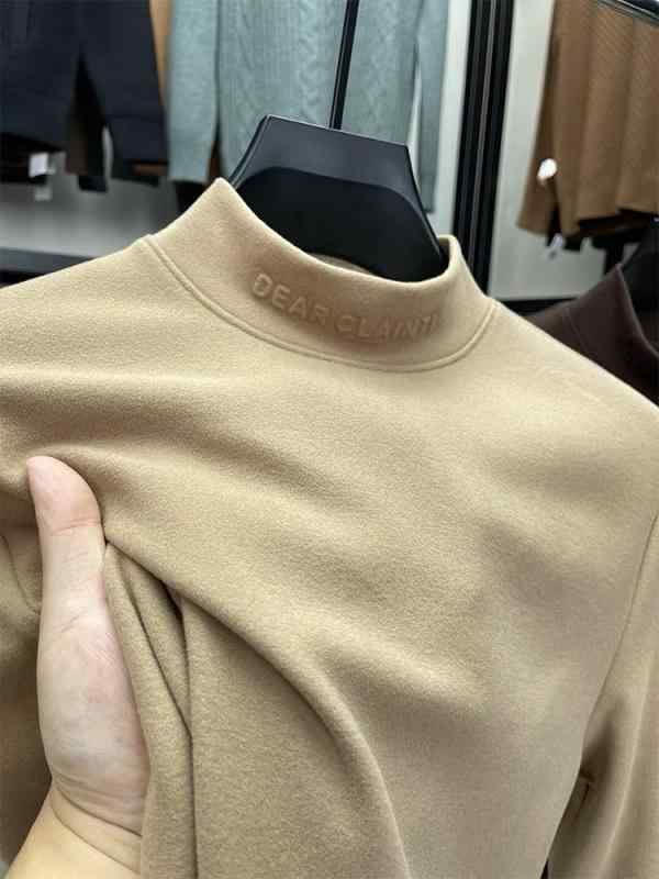 Tシャツ メンズ 男性用 秋冬 加厚 保温 トップス 両面起毛 トレーナー 無地 長袖 ハイネック カットソー M L XL 2XL 3XL 4XL コットン混紡 普段使い デイリー