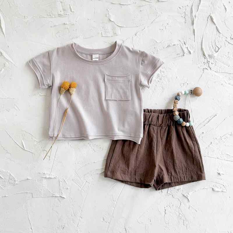 ベビー服 上下セット 半袖 Tシャツ 短パン 2点セット 男の子 女の子 幼児 子供服 春夏 接触冷感 無地 柔らかい 薄手 ゆったり かわいい 普段着 部屋着 ベージュ