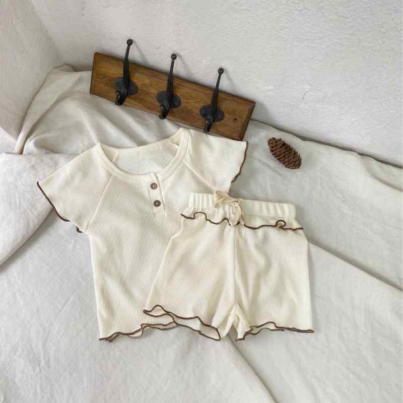 ベビー服 女の子 半袖Tシャツ 短パン 上下セット ワッフル 新生児 夏 薄手 コットン ショートパンツ 2点セット かわいい 韓国風 73 80 90 100 110 120cm