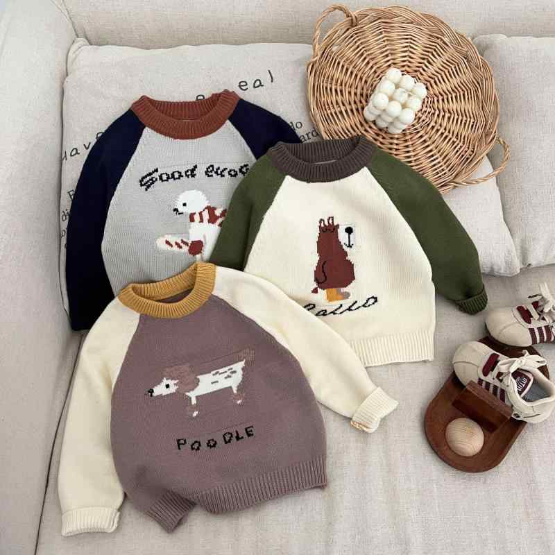 子供服 ニット 春秋 男女兼用 幼児 長袖 トップス 動物柄 かわいい おしゃれ 普段着 ベビー 73 80 90 100 110 灰色 杏色 棕色