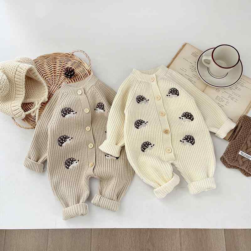 ベビー服 秋冬物 ロンパース 男の子 ベビー ニット カーディガン 女の子 厚手 セーター コットン カバーオール 新生児 赤ちゃん 普段使い かわいい ベージュ アイボリー