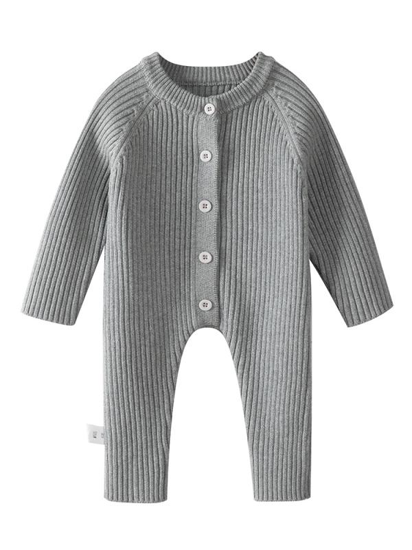 ベビー服 コットン ニット 長袖 ロンパース カバーオール 春秋 冬 男女兼用 73 80 90 100cm グレー 赤ちゃん 子供 幼児 普段使い かわいい 韓国風