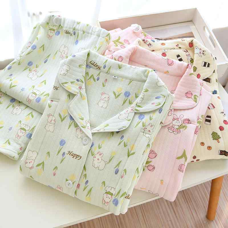 パジャマ レディース 産後 マタニティ 授乳服 春秋 綿 上下セット ルームウェア 長袖 長ズボン 厚手 部屋着 締め付けない ゆったり 海軍襟 花柄 かわいい